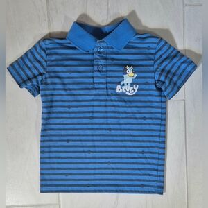 Disney Bluey Toddler Striped Blue Collard Button Neck T-Shirt Size US 2T